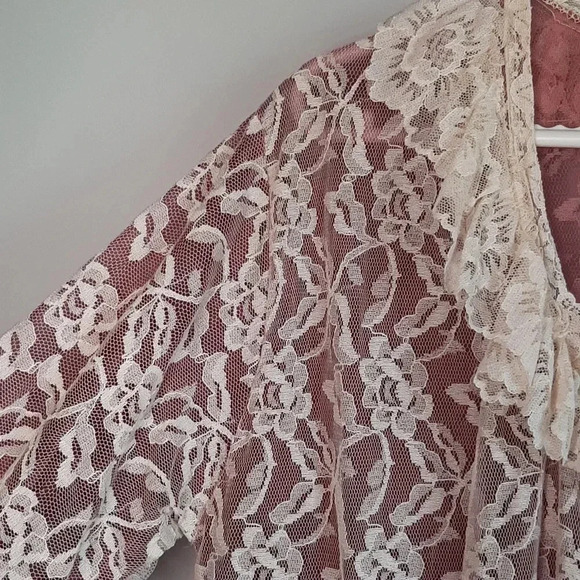 Vintage Night Gown Women's Medium Open Tie Front Lace Robe Maxi Length Dress - Picture 4 of 13